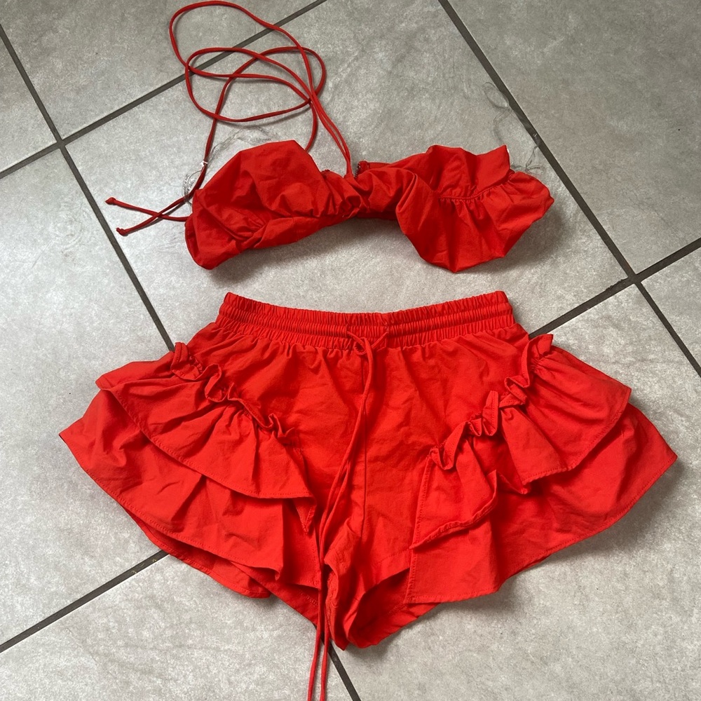 Orange Bralette & Ruffled Skort Matching Set